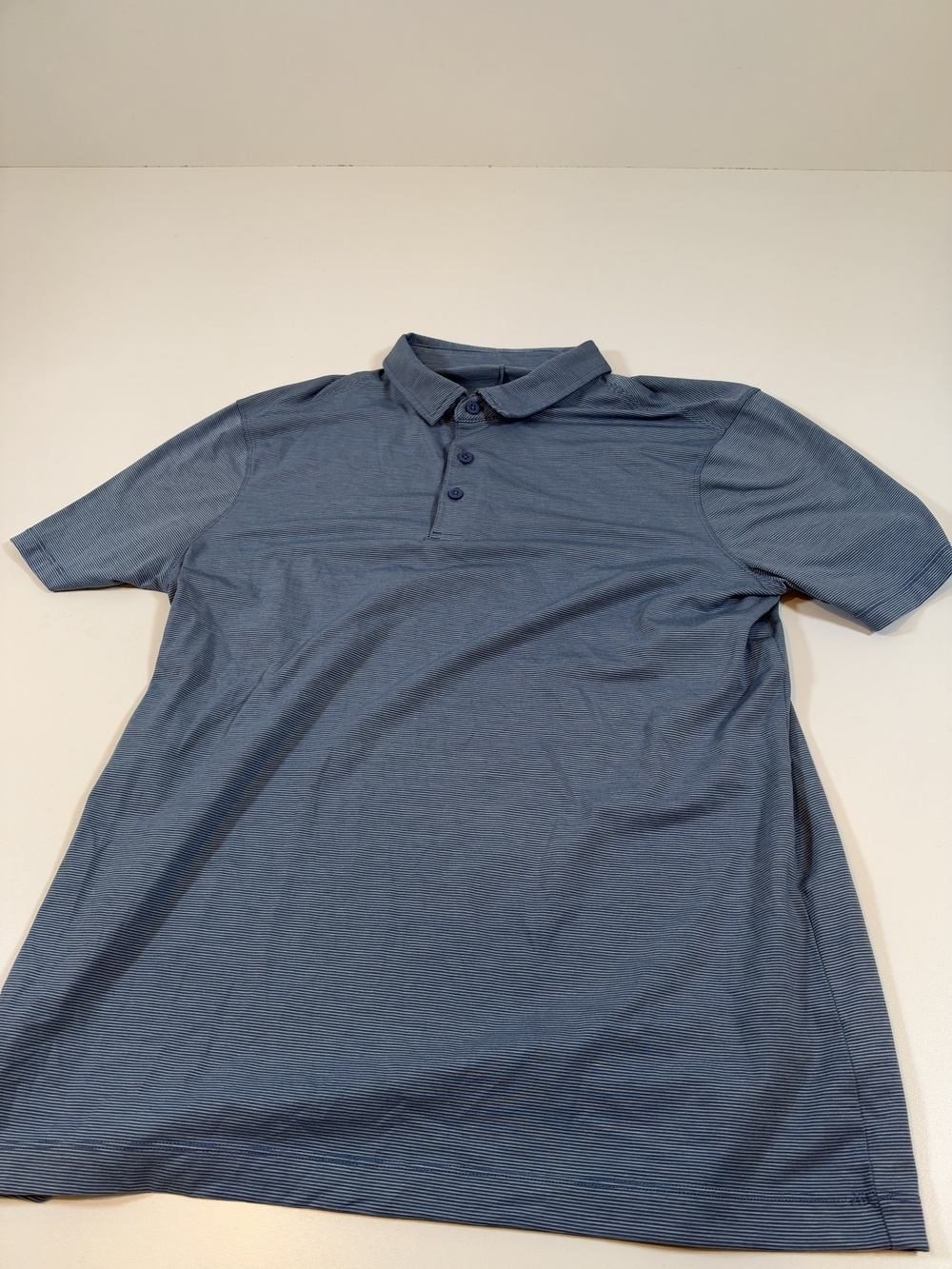 Lululemon Polo Shirt Mens M Blue Striped Jersey Golf Performance Stretch